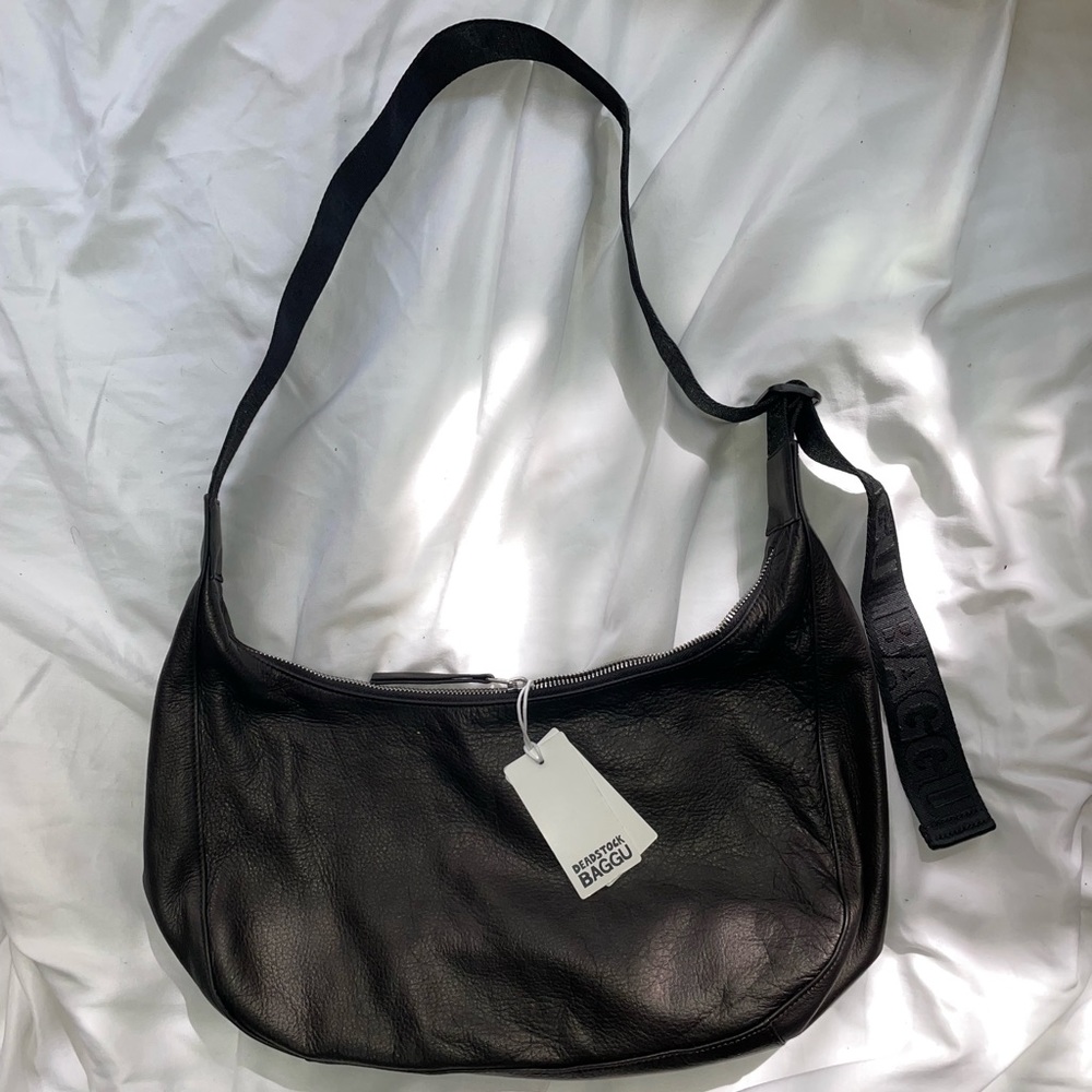 New BAGGU Black Leather Crescent Bag
